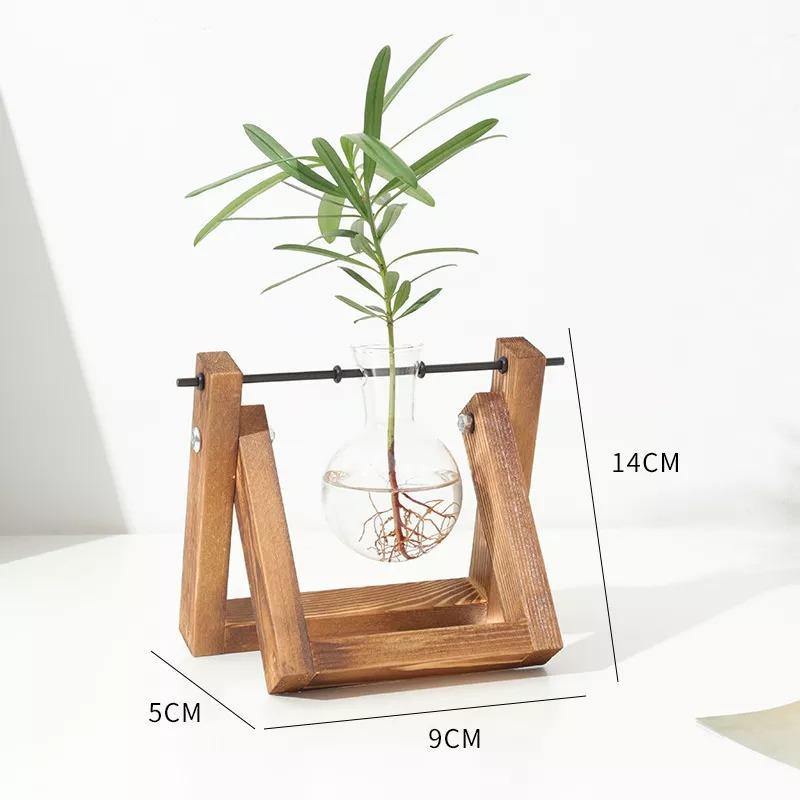 Glass Propagation Vase with A-Frame Wood Stand